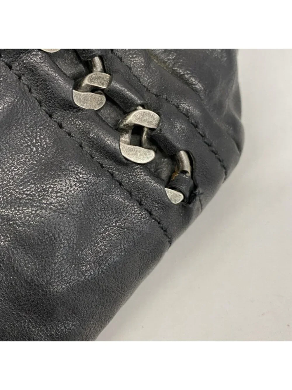 Chanel Chain Tote Leather Black Silver
